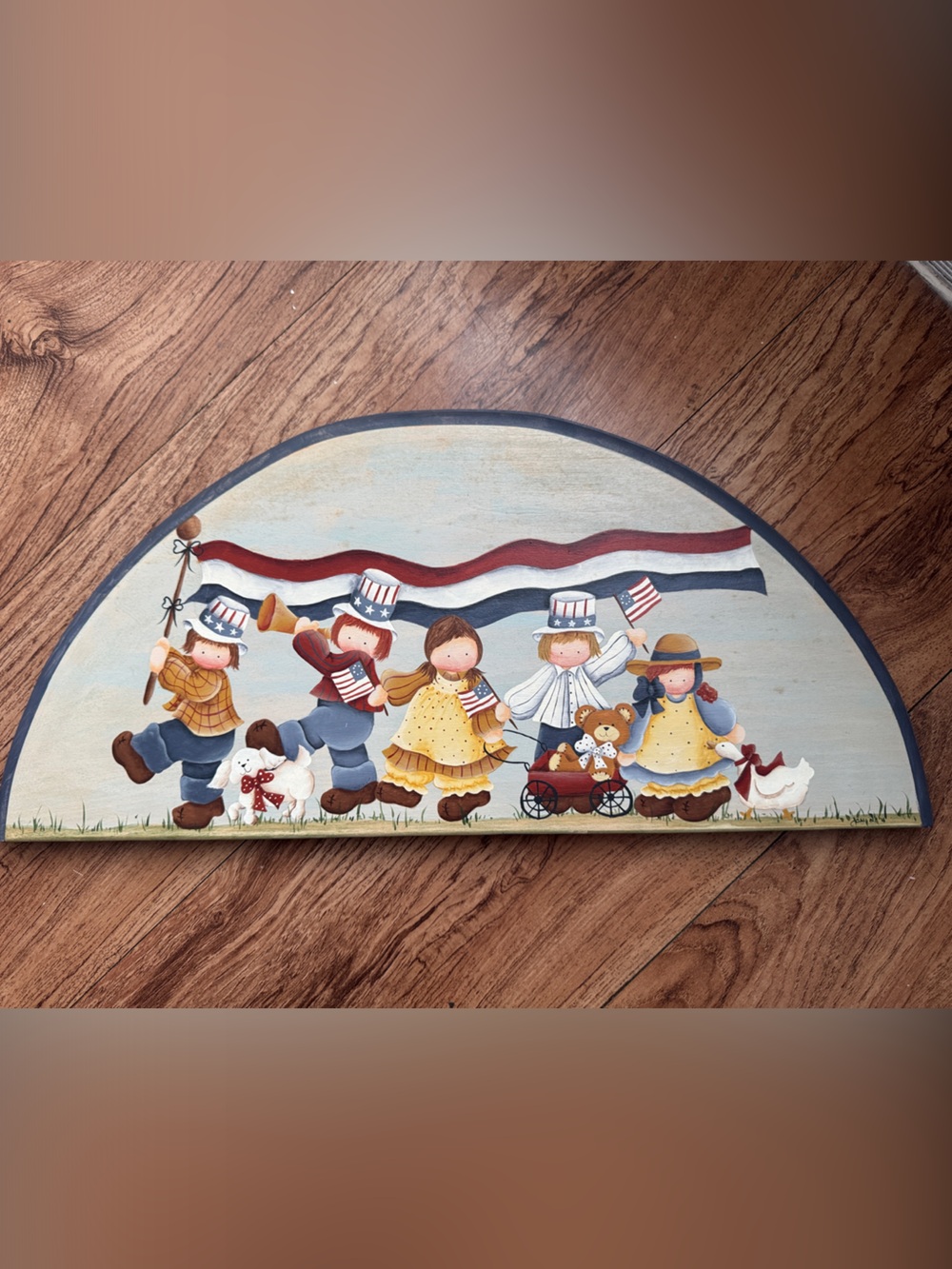 Patriotic Folk Art Half-Round Wall Plaque - Handpainted